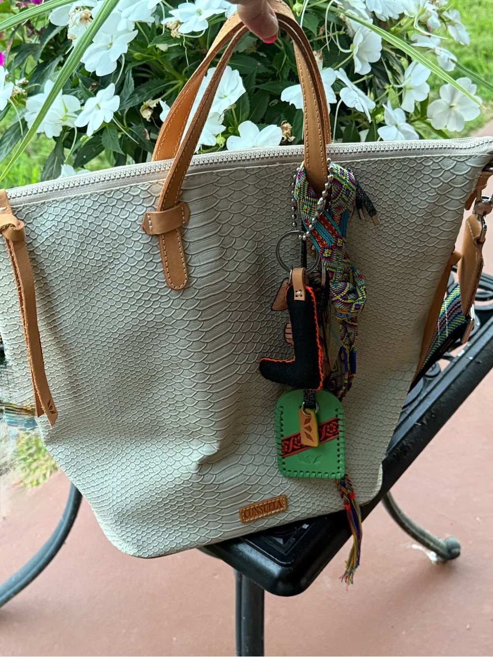 Consuela Thunderbird Sling Bucket Bag Ivory Snake Embossed Leather - Picture 13 of 16